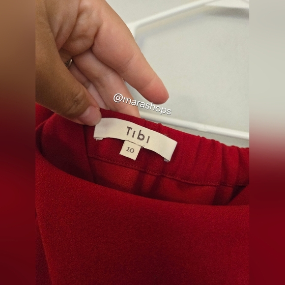 Tibi Off The Shoulder Dress in Crimson Red - Picture 4 of 7